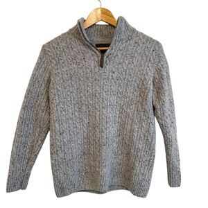Lachlan Men’s Grey Wool Blend Cable Knit 1/4 Zip Sweater Size M